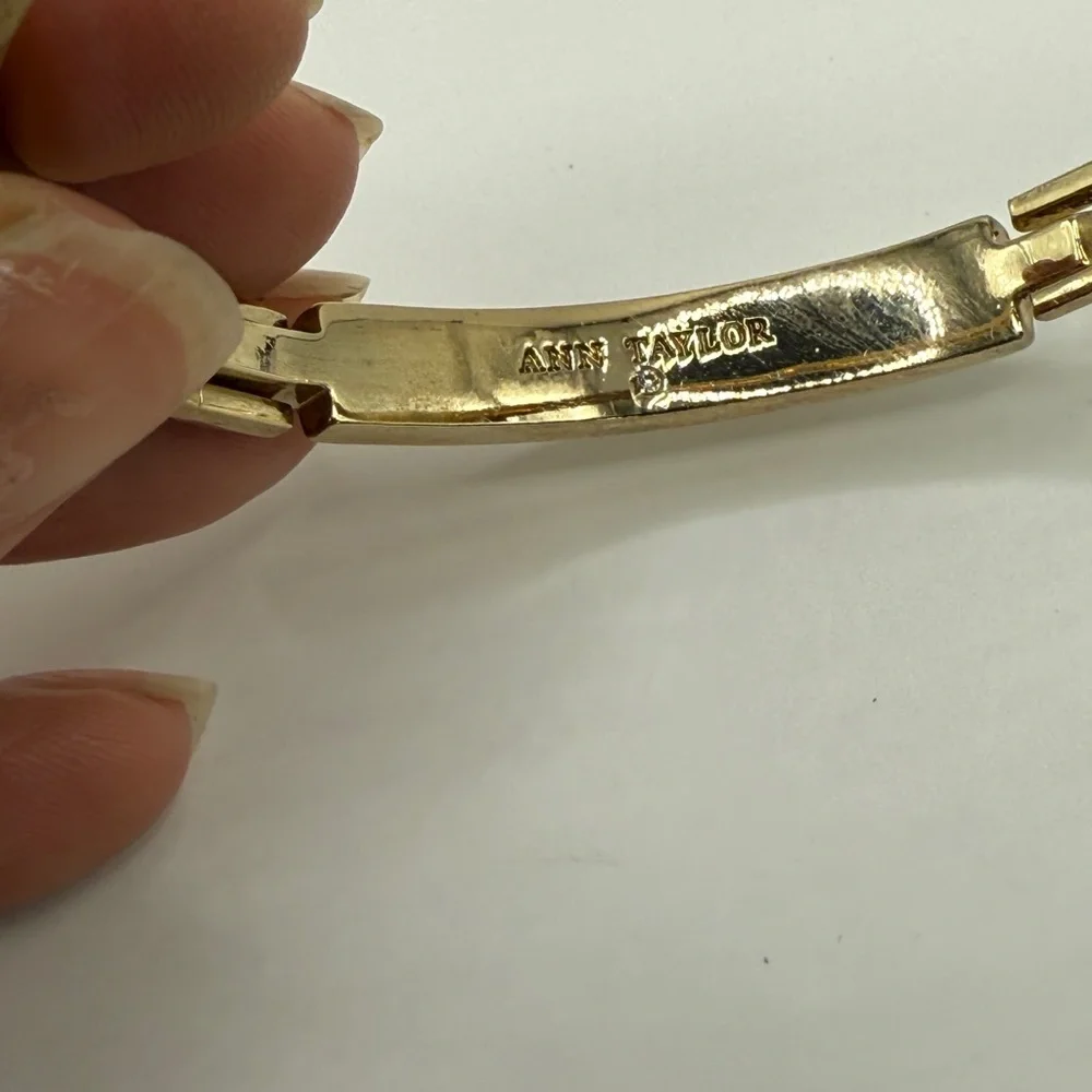 Ann Taylor‎ Hinged Bangle Elegant Gold Tone Bracelet with Crystal Accents